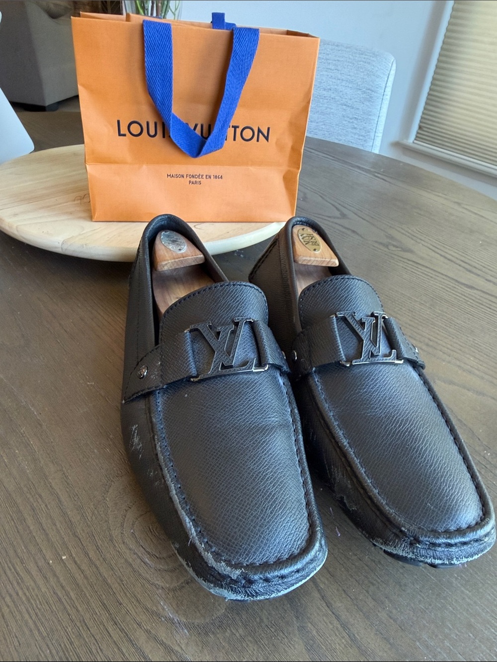 Louis Vuitton Black Leather LV Buckle Slip-On Loafers